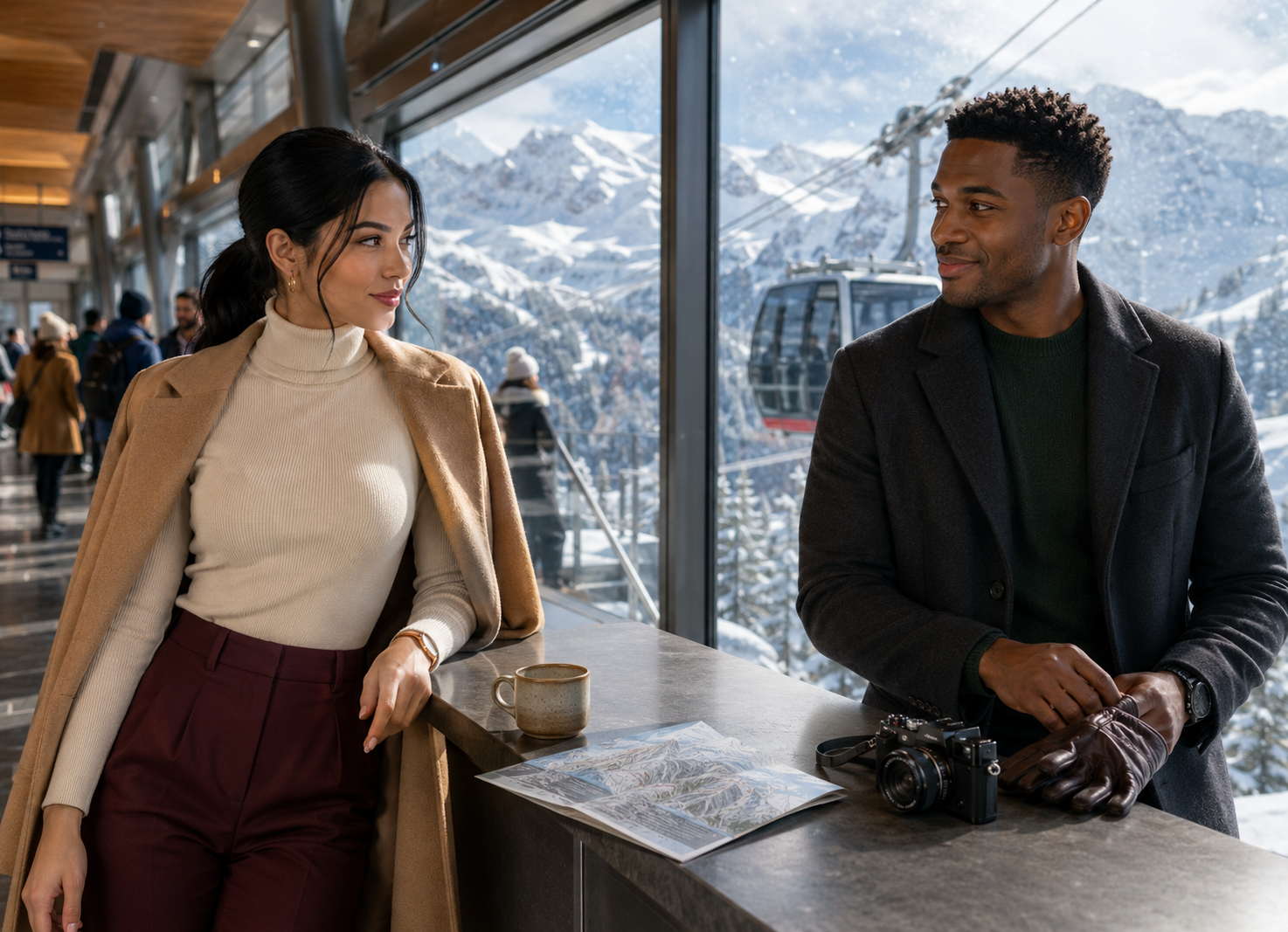 Men and women dating standards shown by two young adult singles noticing each other while deciding whether their attraction, personalities and lifestyles might be compatible.