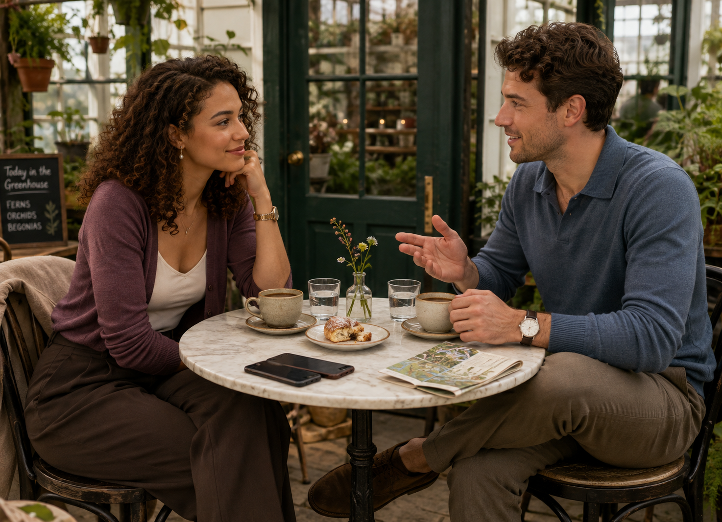 Slow dating shown by a young couple enjoying an intentional, relaxed date while taking time to build a genuine connection.