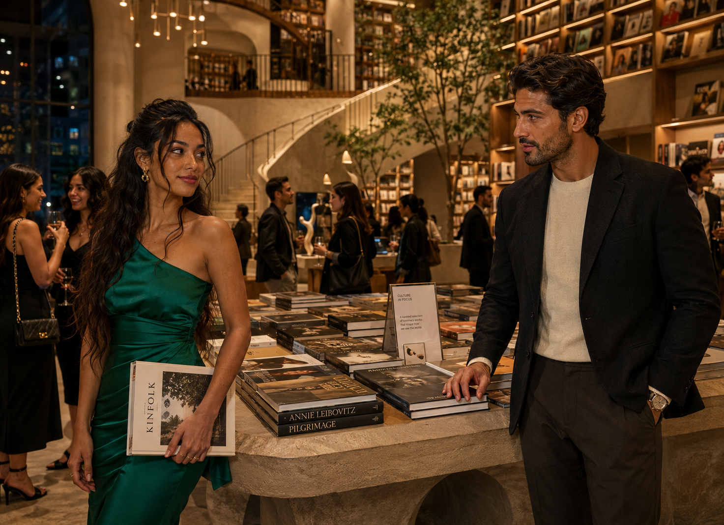 Who should make the first move shown by an attractive young man and woman exchanging mutual romantic interest while deciding who will approach first.
