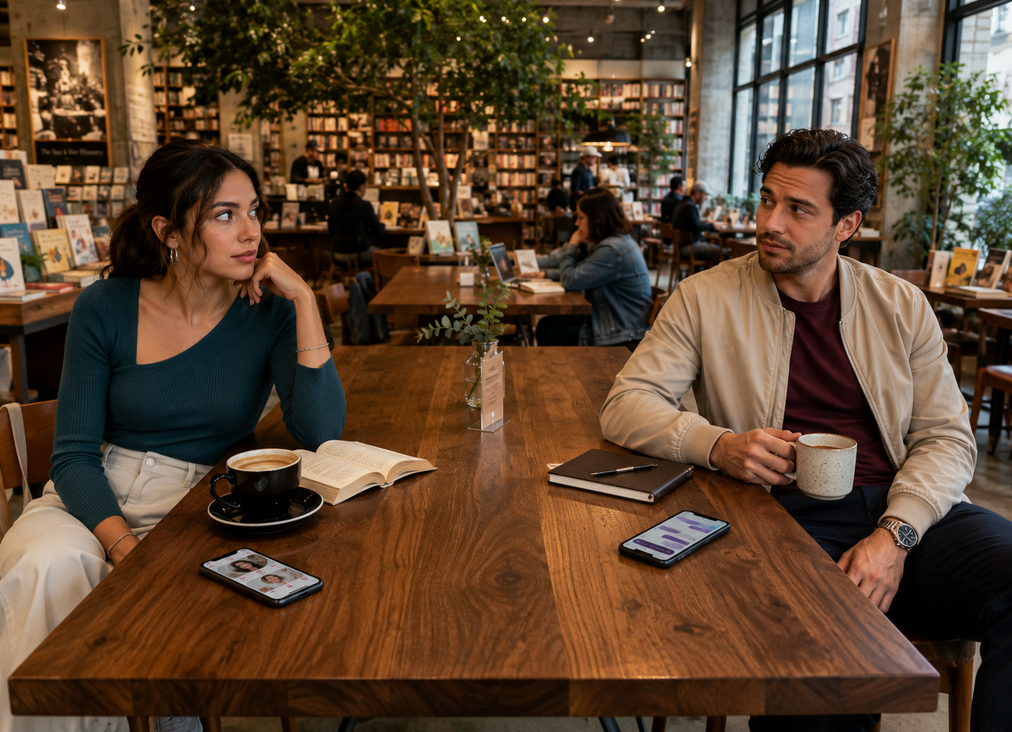 Why are men and women dating less shown by two young adults experiencing different frustrations with modern dating and dating apps.
